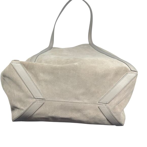 Reiss Beige Suede Slouchy Tote Bag Leather Trim Soft Unstructured Shoulder Purse - Picture 5 of 15